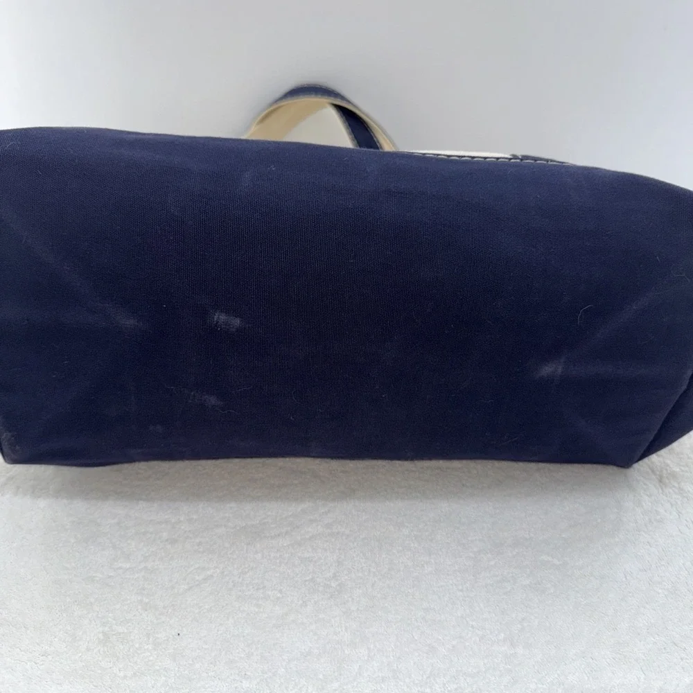 Lands End White Navy Canvas Boat Tote Bag Beach  XLarge  23x16 Made USA Vtg 90s